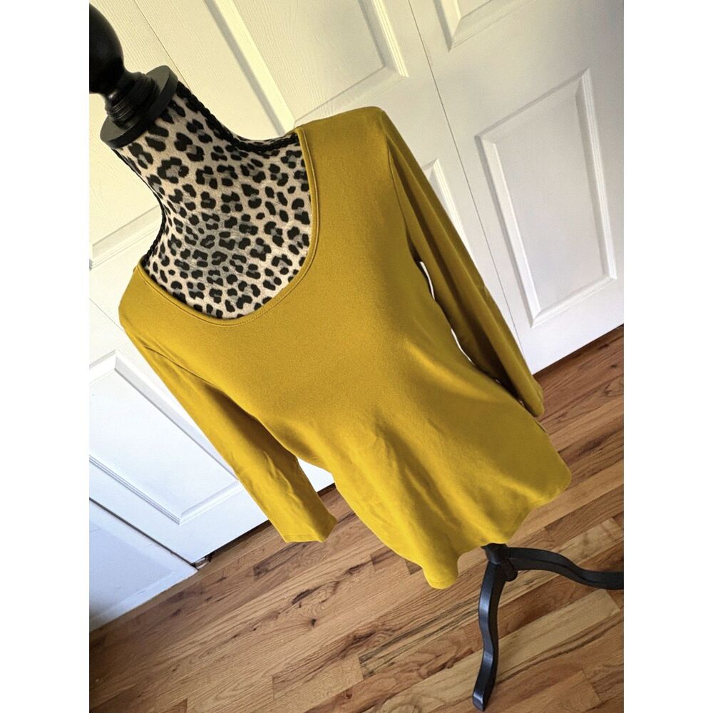 Y2K Jones New York Sport Yellow Scoop Neck Top Large 3/4 Sleeve 100% Cotton